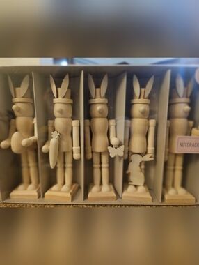 Unbranded Natural Wood Bunny Nutcracker Holiday Figurines - Light Wood